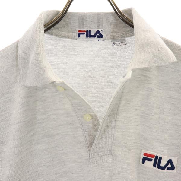 FILA フィラ ロゴ 刺繍 半袖 ポロシャツ L グレー 鹿の子 メンズ