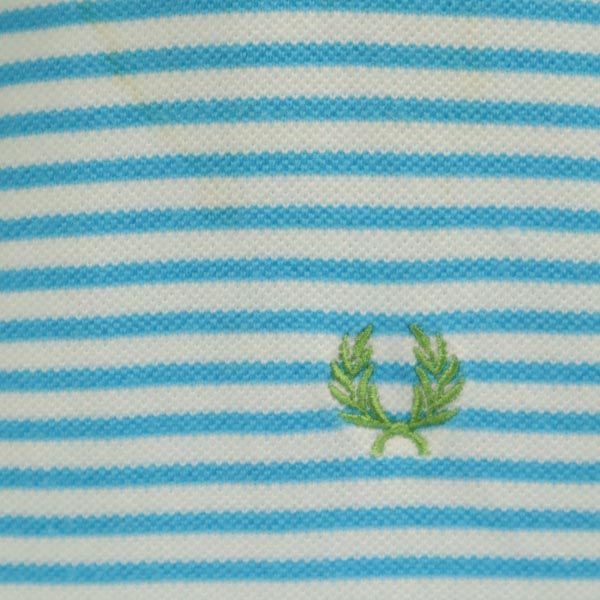 FRED PERRY フレッドペリー ボーダー柄 半袖 ポロシャツ S 水色×白×緑 鹿の子 メンズ