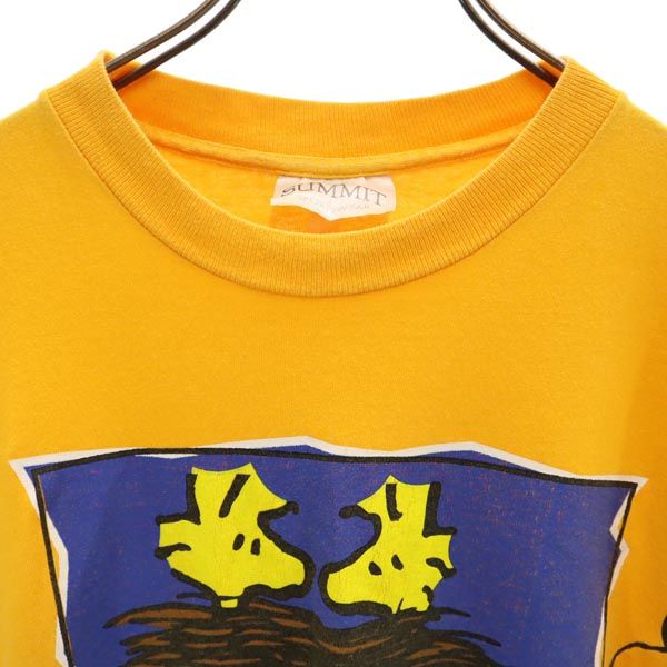 SUMMIT サミット 90s USA製 オールド スヌーピ ウッドストック プリント 半袖 Tシャツ オレンジ系 PEANUTS シングルステッチ メンズ