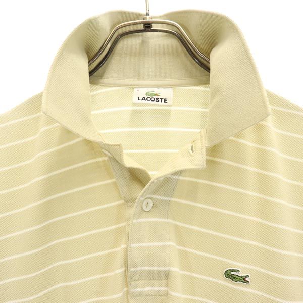 LACOSTE ラコステ ボーダー柄 半袖 ポロシャツ 3 ベージュ メンズ