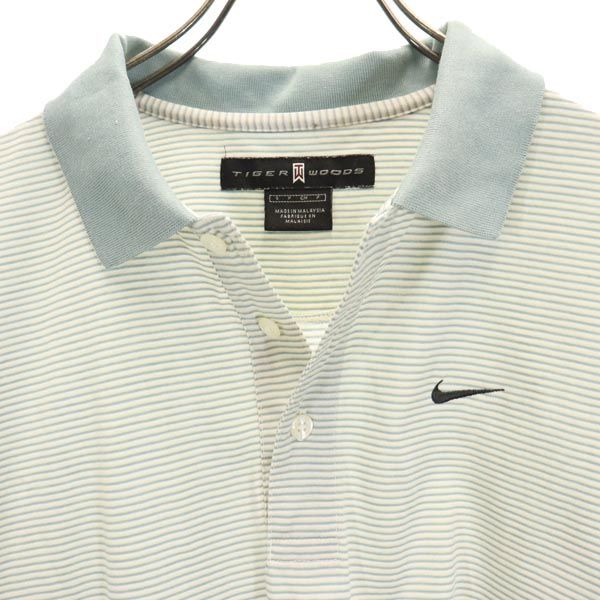 ナイキ タイガーウッズ コラボ ボーダー柄 ゴルフ 半袖 ポロシャツ S グリーン系 NIKE TIGERWOODS メンズ