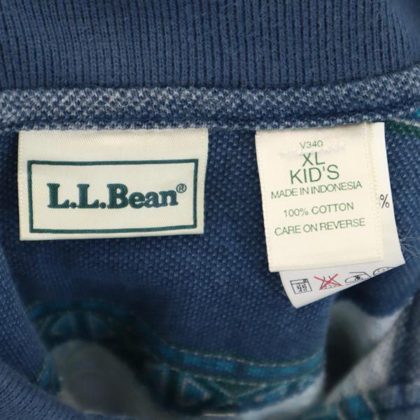 L.L.Bean エルエルビーン 総柄 半袖 ポロシャツ XL 青系 鹿の子 アウトドア キッズ