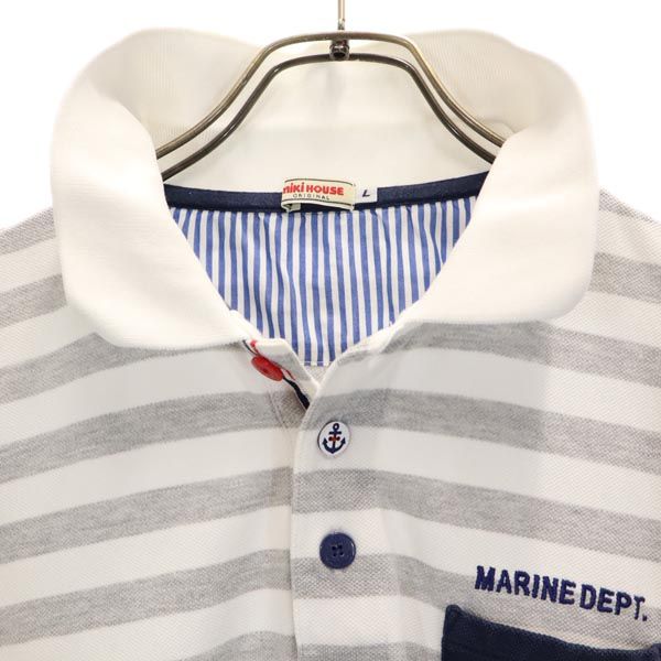 mikihouse ミキハウス 日本製 ボーダー柄 半袖 ポロシャツ L ホワイト×グレー メンズ