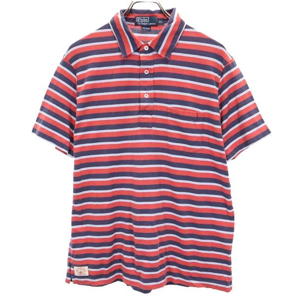 Polo by Ralph Lauren ポロバイラルフローレン ボーダー柄 半袖 ポロシャツ XL 赤×ネイビー メンズ