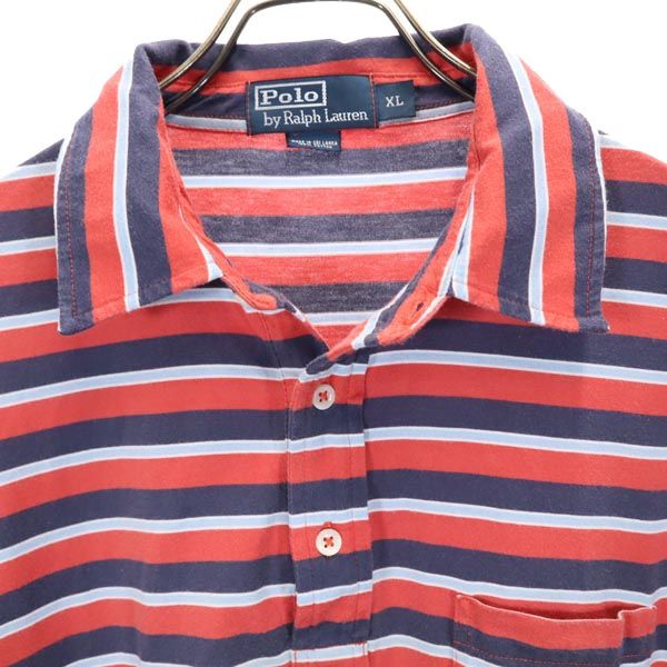Polo by Ralph Lauren ポロバイラルフローレン ボーダー柄 半袖 ポロシャツ XL 赤×ネイビー メンズ