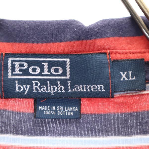 Polo by Ralph Lauren ポロバイラルフローレン ボーダー柄 半袖 ポロシャツ XL 赤×ネイビー メンズ