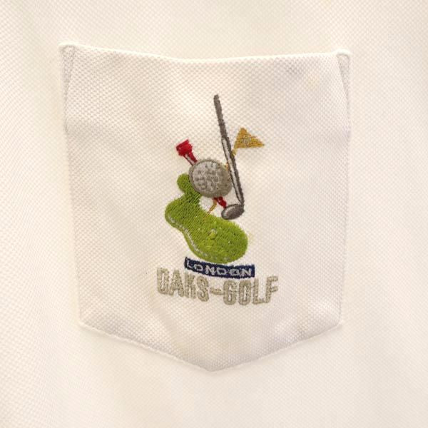 DAKS ダックス 日本製 ロゴ刺繍 ゴルフ 半袖 ポロシャツ L 白系 鹿の子 メンズ