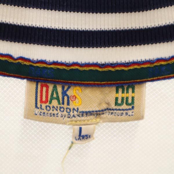 DAKS ダックス 日本製 ロゴ刺繍 ゴルフ 半袖 ポロシャツ L 白系 鹿の子 メンズ