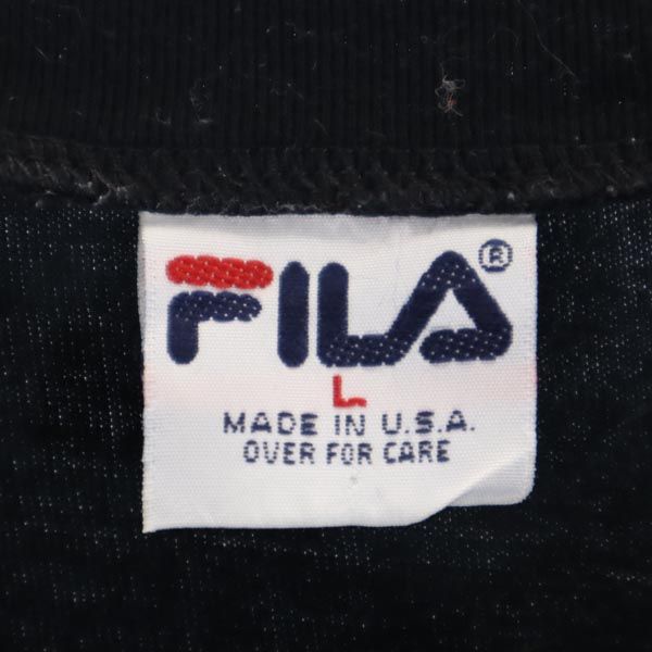 FILA フィラ 90s USA製 ロゴ刺繍 Vネック 半袖 Vネック Tシャツ L ブラック メンズ