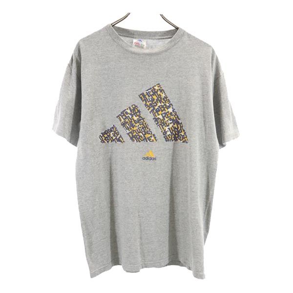 adidas アディダス 90s オールド USA製 ロゴプリント 半袖 Tシャツ S グレー メンズ