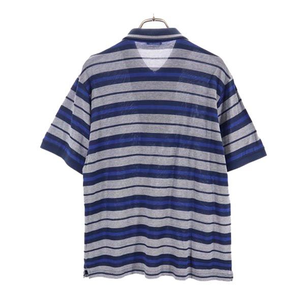 LANVIN ランバン ボーダー柄 トレーニング 半袖 ハーフジップ ポロシャツ L ネイビー×グレー 鹿の子 スポーツ メンズ