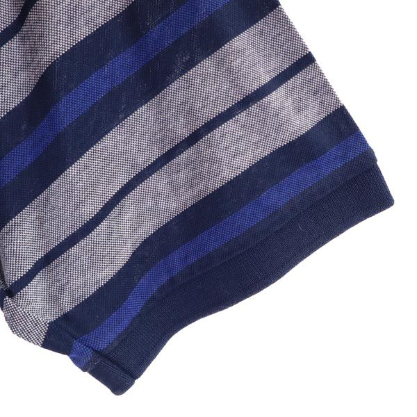 LANVIN ランバン ボーダー柄 トレーニング 半袖 ハーフジップ ポロシャツ L ネイビー×グレー 鹿の子 スポーツ メンズ