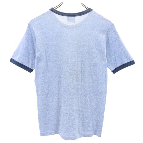 ヘインズ 70s USA製 ヴィンテージ リンガー プリント 半袖 Tシャツ S 青系 Hanes トリム メンズ