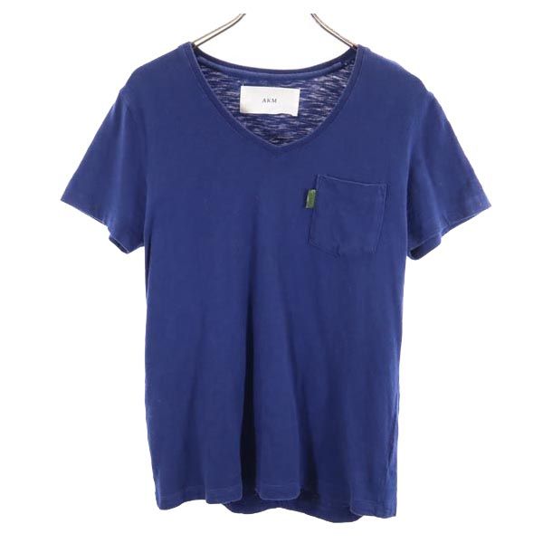 AKM エイケイエム 半袖 Vネック Tシャツ M ネイビー系 胸ポケット メンズ