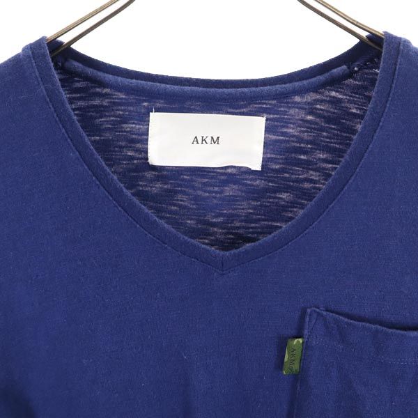 AKM エイケイエム 半袖 Vネック Tシャツ M ネイビー系 胸ポケット メンズ