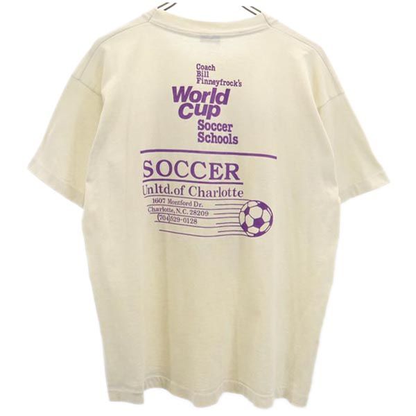 スクリーンスターズ 90s オールド USA製 両面プリント サッカー 半袖 Tシャツ XL アイボリー系 SCREEN STARS ワールドカップ メンズ