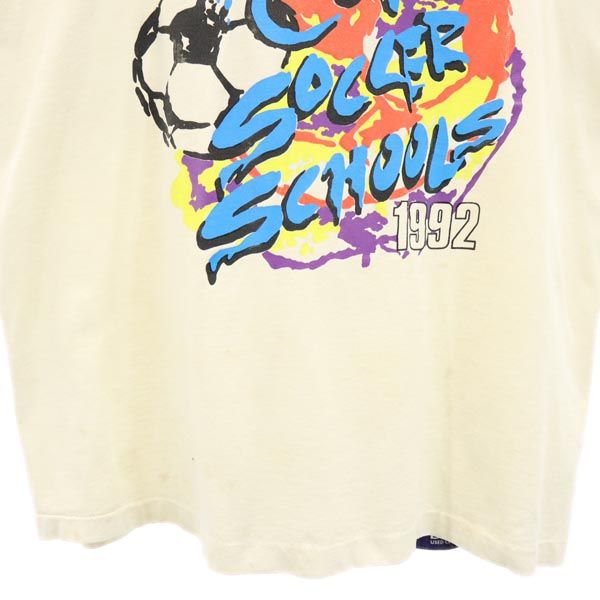 スクリーンスターズ 90s オールド USA製 両面プリント サッカー 半袖 Tシャツ XL アイボリー系 SCREEN STARS ワールドカップ メンズ