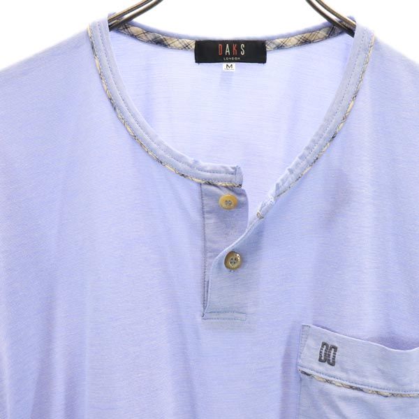ダックス 日本製 半袖 ヘンリーネック Tシャツ M ブルー系 DAKS ロゴ メンズ