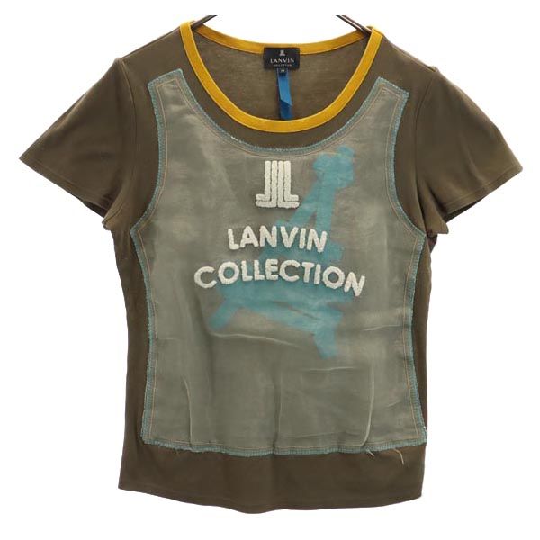 LANVIN ランバン 日本製 半袖 デザイン Tシャツ 38 ブラウン系 レディース