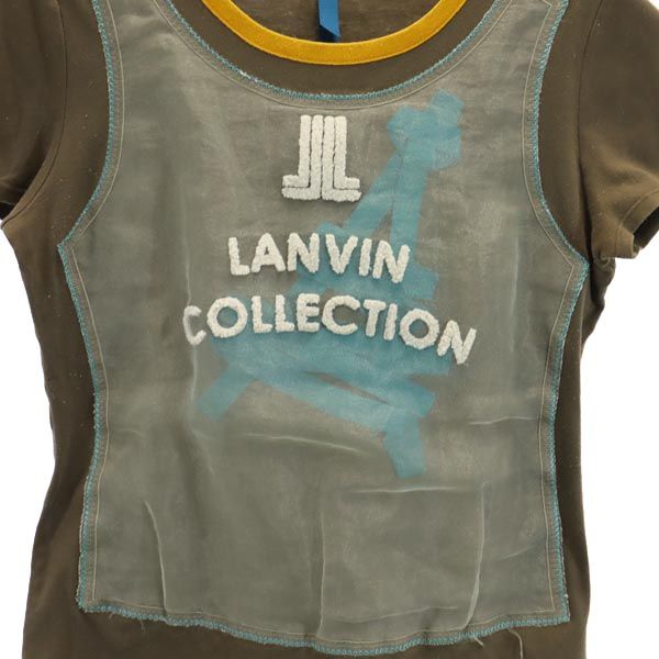 LANVIN ランバン 日本製 半袖 デザイン Tシャツ 38 ブラウン系 レディース