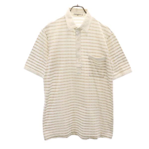 YVES SAINT LAURENT イヴサンローラン 総柄ロゴ 半袖 ポロシャツ L ホワイト系 メンズ