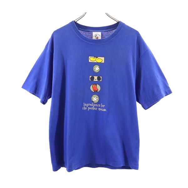 mickey & co. ミッキーアンドコー USA製 ミッキーマウス プリント 半袖 Tシャツ L 青 ディズニー メンズ