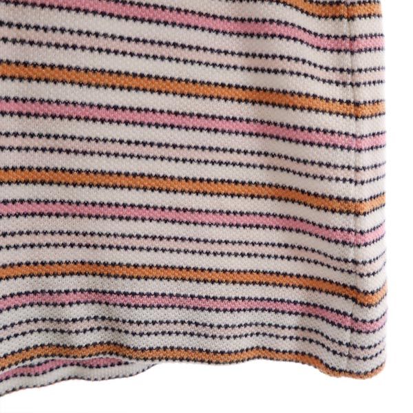 ラコステ ボーダー柄 半袖 ポロシャツ 40 白×ピンク系 LACOSTE 鹿の子 レディース