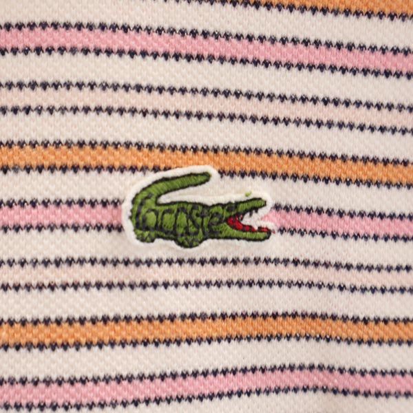 ラコステ ボーダー柄 半袖 ポロシャツ 40 白×ピンク系 LACOSTE 鹿の子 レディース