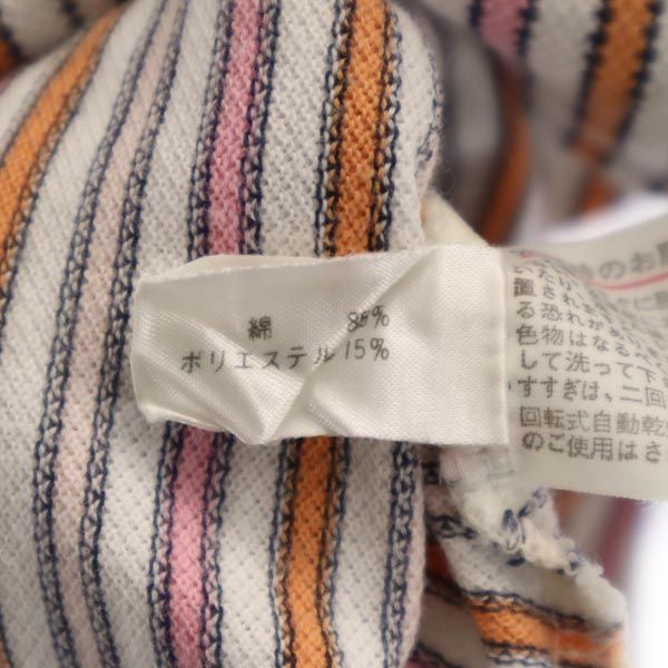 ラコステ ボーダー柄 半袖 ポロシャツ 40 白×ピンク系 LACOSTE 鹿の子 レディース