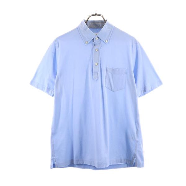 LANVIN ランバン 日本製 半袖 ボタンダウン ポロシャツ L 水色系 メンズ