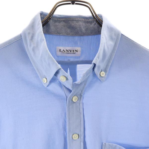 LANVIN ランバン 日本製 半袖 ボタンダウン ポロシャツ L 水色系 メンズ