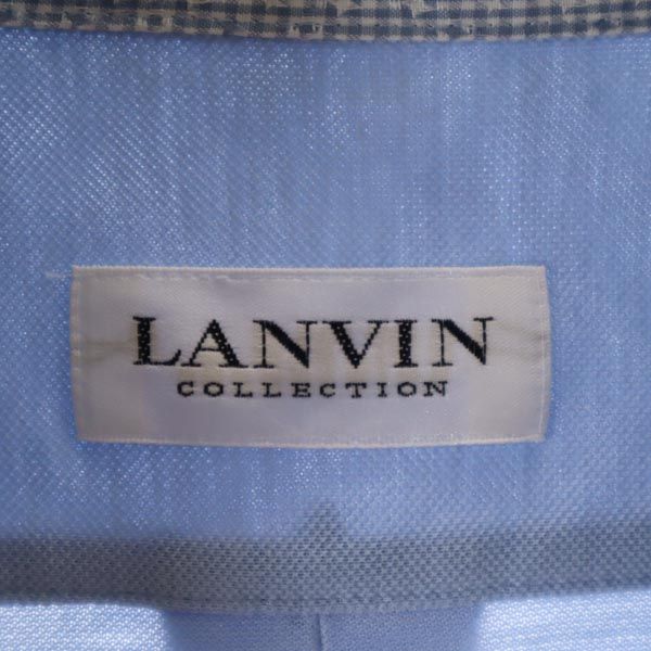 LANVIN ランバン 日本製 半袖 ボタンダウン ポロシャツ L 水色系 メンズ