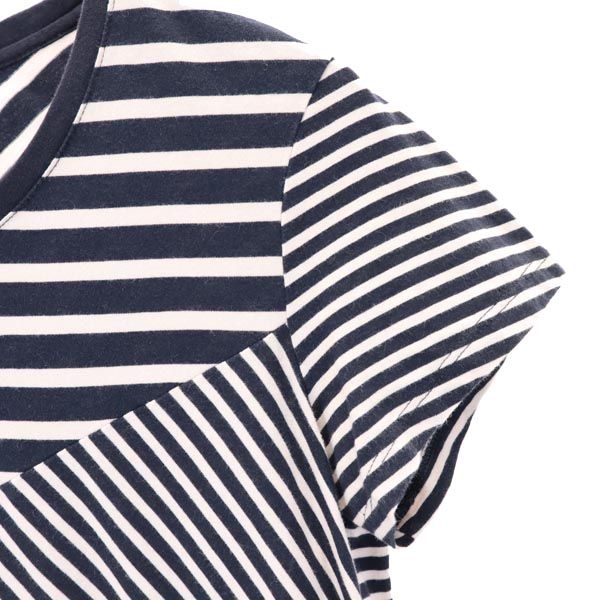 ARMANI EXCHANGE アルマーニエクスチェンジ ボーダー切替えデザイン 半袖 切替デザイン Tシャツ S ネイビー系 ロゴプレート レディース