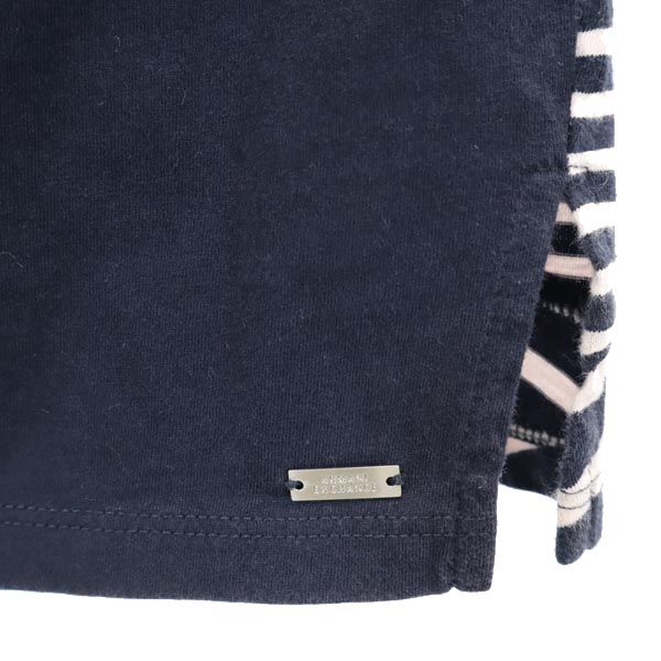 ARMANI EXCHANGE アルマーニエクスチェンジ ボーダー切替えデザイン 半袖 切替デザイン Tシャツ S ネイビー系 ロゴプレート レディース