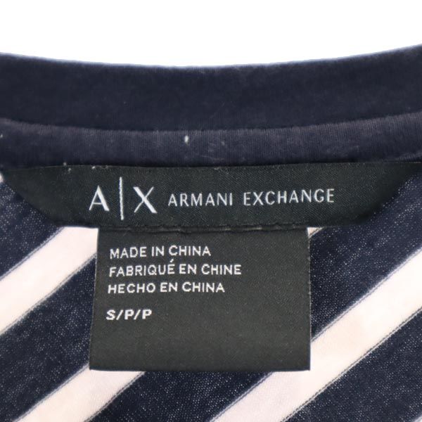 ARMANI EXCHANGE アルマーニエクスチェンジ ボーダー切替えデザイン 半袖 切替デザイン Tシャツ S ネイビー系 ロゴプレート レディース