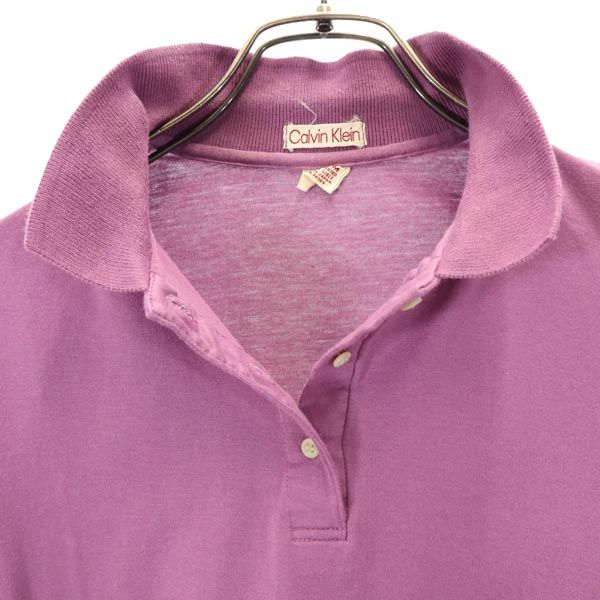 Calvin klein カルバンクライン 半袖 ポロシャツ M 紫 袖ロゴ プリント レディース