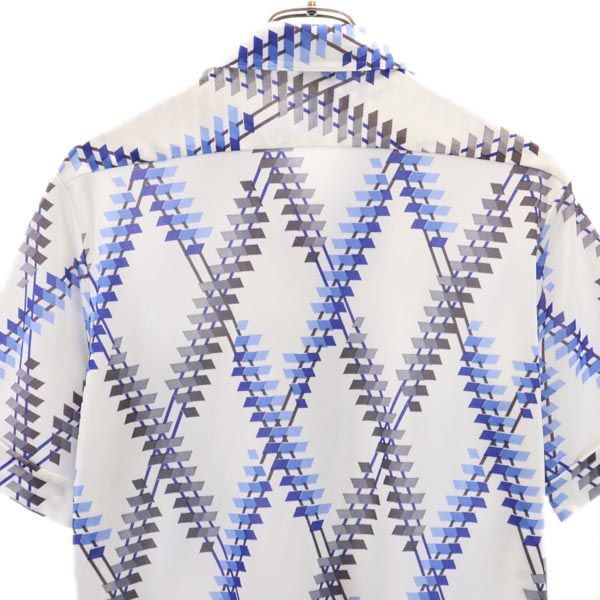 GOEL 70s 80s ヴィンテージ 総柄 半袖 オープンカラーシャツ M 白×水色 メンズ