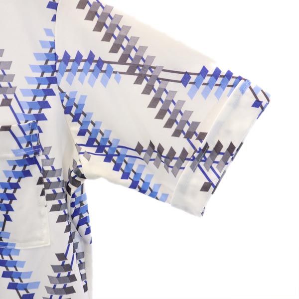 GOEL 70s 80s ヴィンテージ 総柄 半袖 オープンカラーシャツ M 白×水色 メンズ