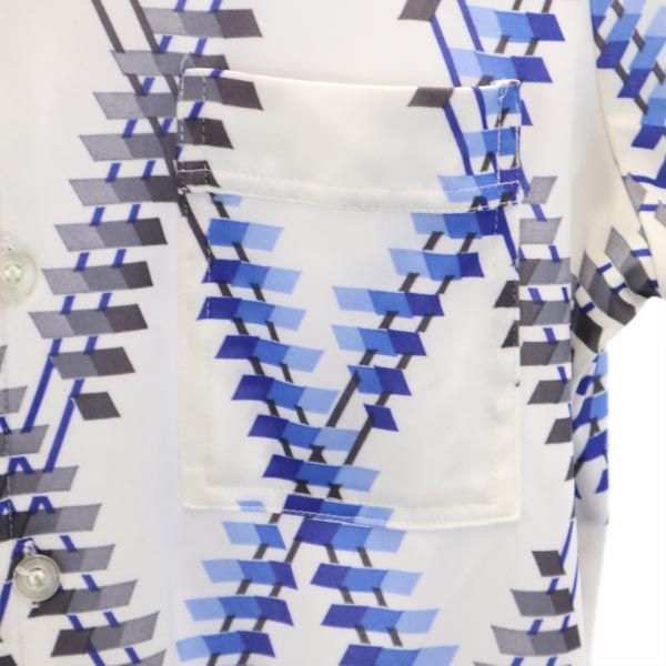 GOEL 70s 80s ヴィンテージ 総柄 半袖 オープンカラーシャツ M 白×水色 メンズ