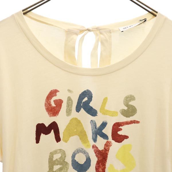 SEE BY CHLOE シーバイクロエ プリント 半袖 カットソー I 40 アイボリー バックリボン レディース