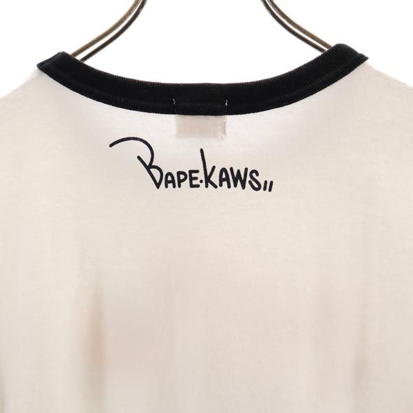 A BATHING APE KAWS アベイシングエイプ カウズ 日本製 ロゴプリント 半袖 Tシャツ S ホワイト メンズ