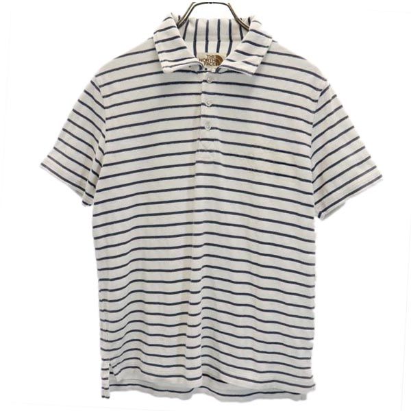 THE NORTH FACE ザノースフェイス AT40803 茶タグ復刻 アウトドア ボーダー柄 半袖 ポロシャツ S 白×紺 パイル生地 メンズ
