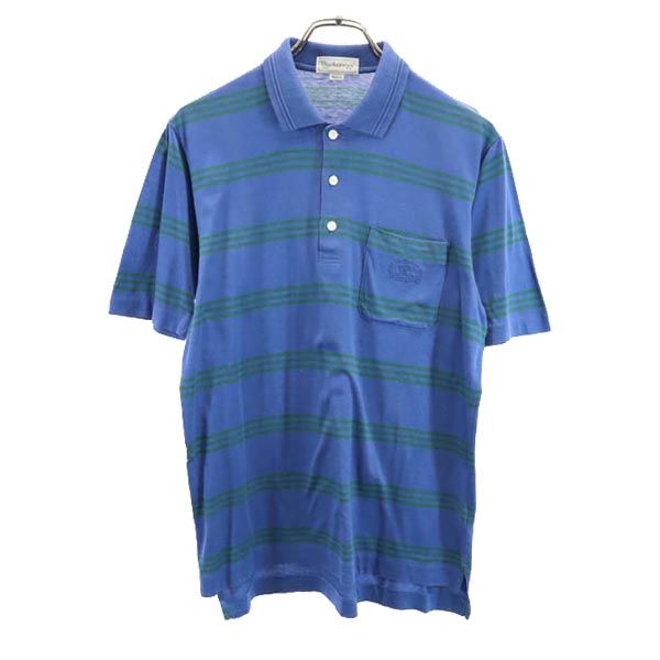 Burberrys バーバリーズ 90s オールド ボーダー柄 半袖 ポロシャツ M 青×緑 メンズ