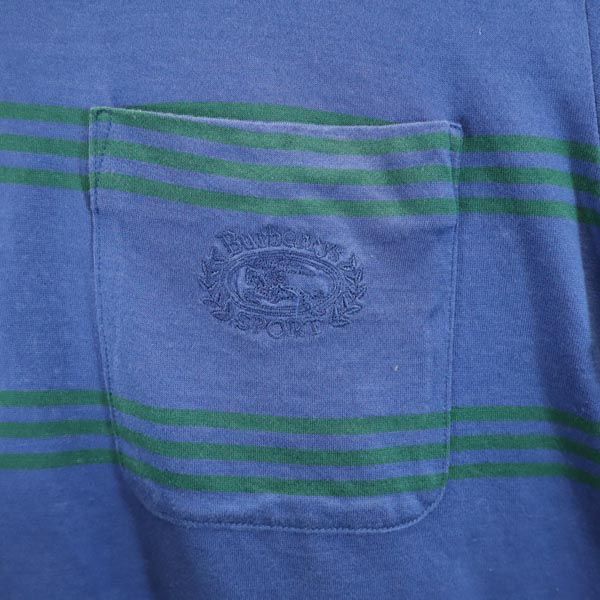 Burberrys バーバリーズ 90s オールド ボーダー柄 半袖 ポロシャツ M 青×緑 メンズ
