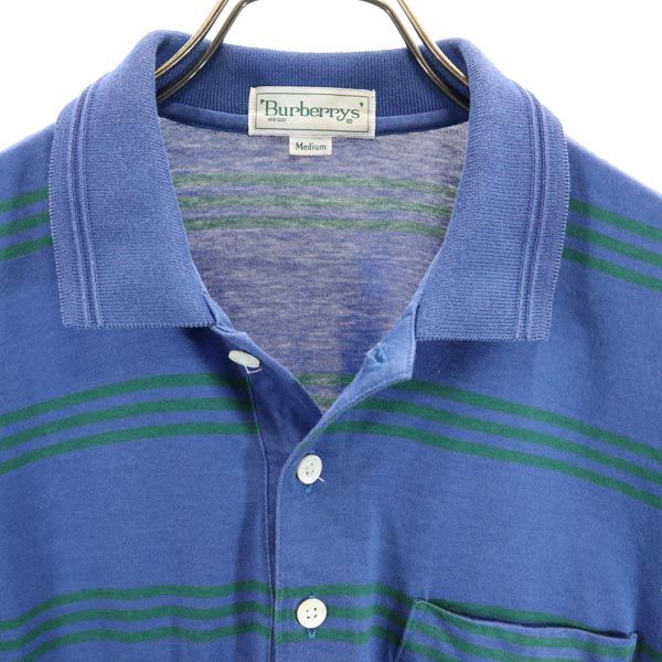 Burberrys バーバリーズ 90s オールド ボーダー柄 半袖 ポロシャツ M 青×緑 メンズ