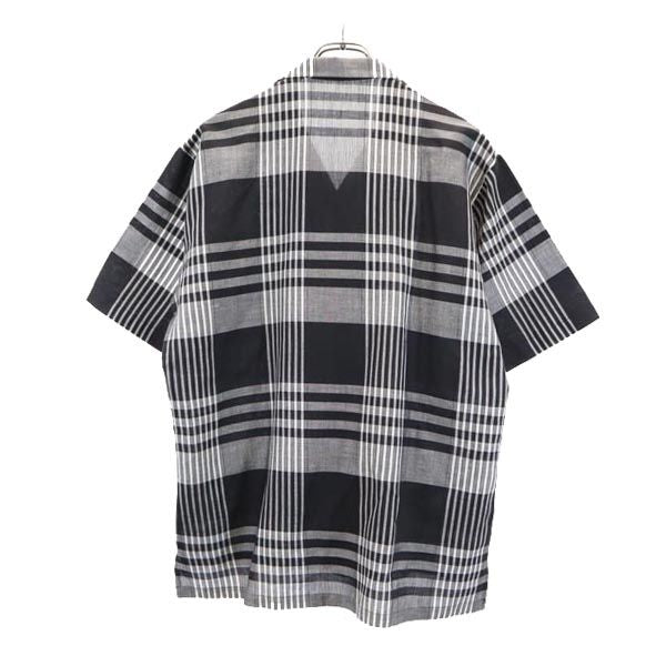 BLACK PIA ブラックピア リネン コットンブレンド チェック柄 半袖 オープンカラーシャツ L 黒系 メンズ