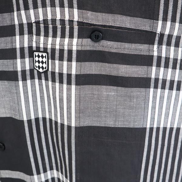 BLACK PIA ブラックピア リネン コットンブレンド チェック柄 半袖 オープンカラーシャツ L 黒系 メンズ