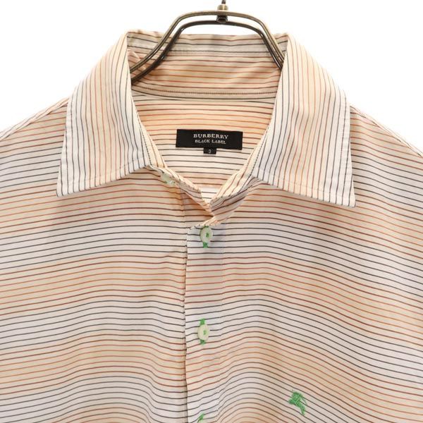 BURBERRY BLACK LABEL バーバリーブラックレーベル 三陽商会 ボーダー柄 半袖 ハーフボタン シャツ 3 オレンジ系 メンズ