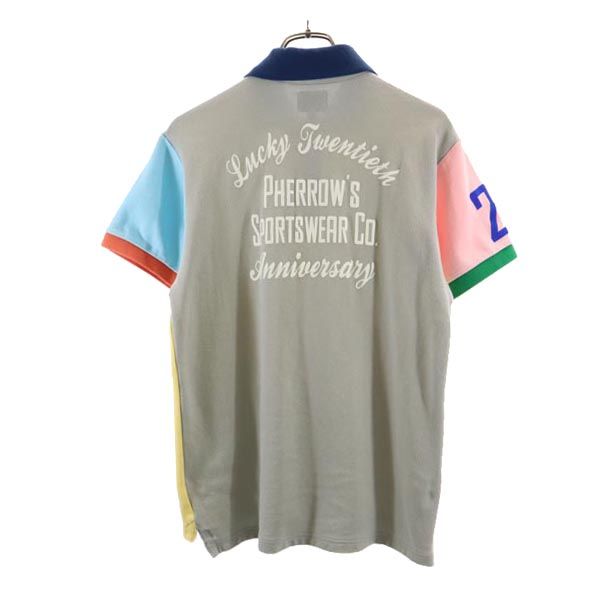 Pherrow's フェローズ 日本製 半袖 ポロシャツ 40 黄×グレー メンズ