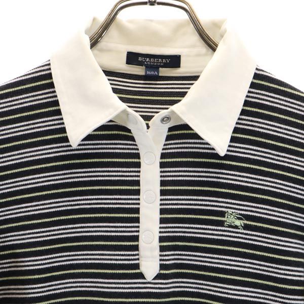 BURBERRY バーバリー 三陽商会 ボーダー柄 7分袖 ポロシャツ 160A 黒×白×黄 キッズ